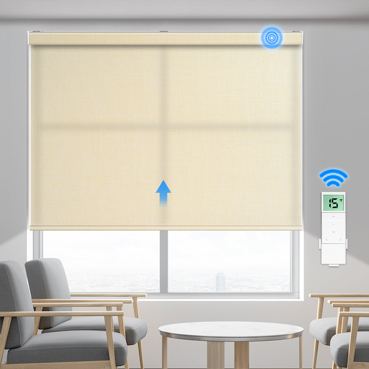 Motorized Light Filtering Roller Shade (Fabric Wrapped)