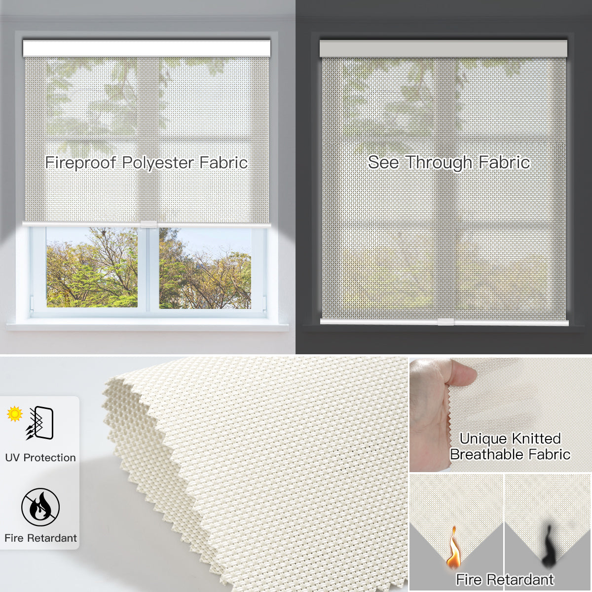 Manual Cordless Light Filtering Fireproof Roller Shade