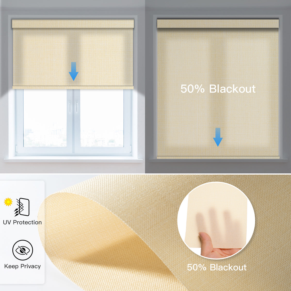 Motorized Light Filtering Roller Shade (Fabric Wrapped)