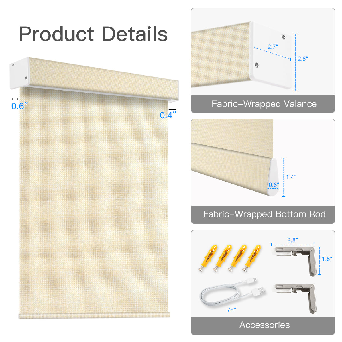Motorized Light Filtering Roller Shade (Fabric Wrapped)