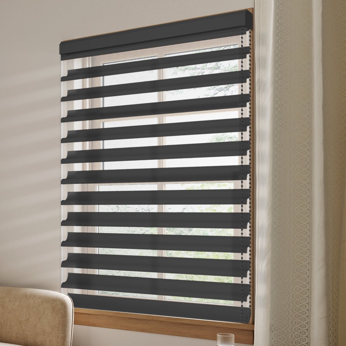 Manual Corded Shangri - La Sheer Shade - Light Filtering Black - Tokblind official