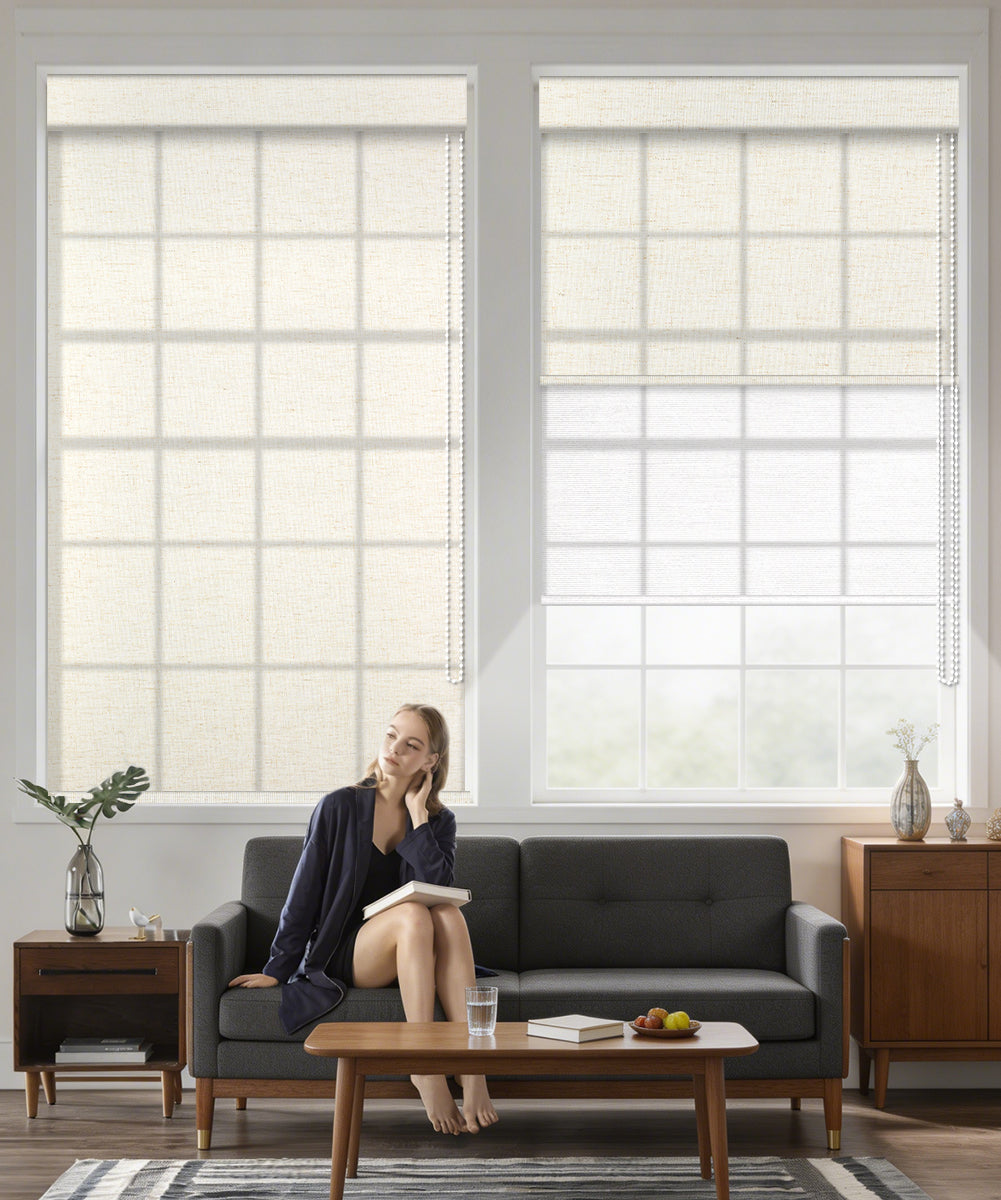 Manual Corded Dual Roller Shades, Light Filtering & Sheer