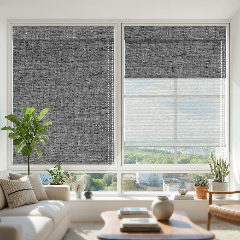 Manual Corded Dual Roller Shades, Blackout & Sheer, Custom Size