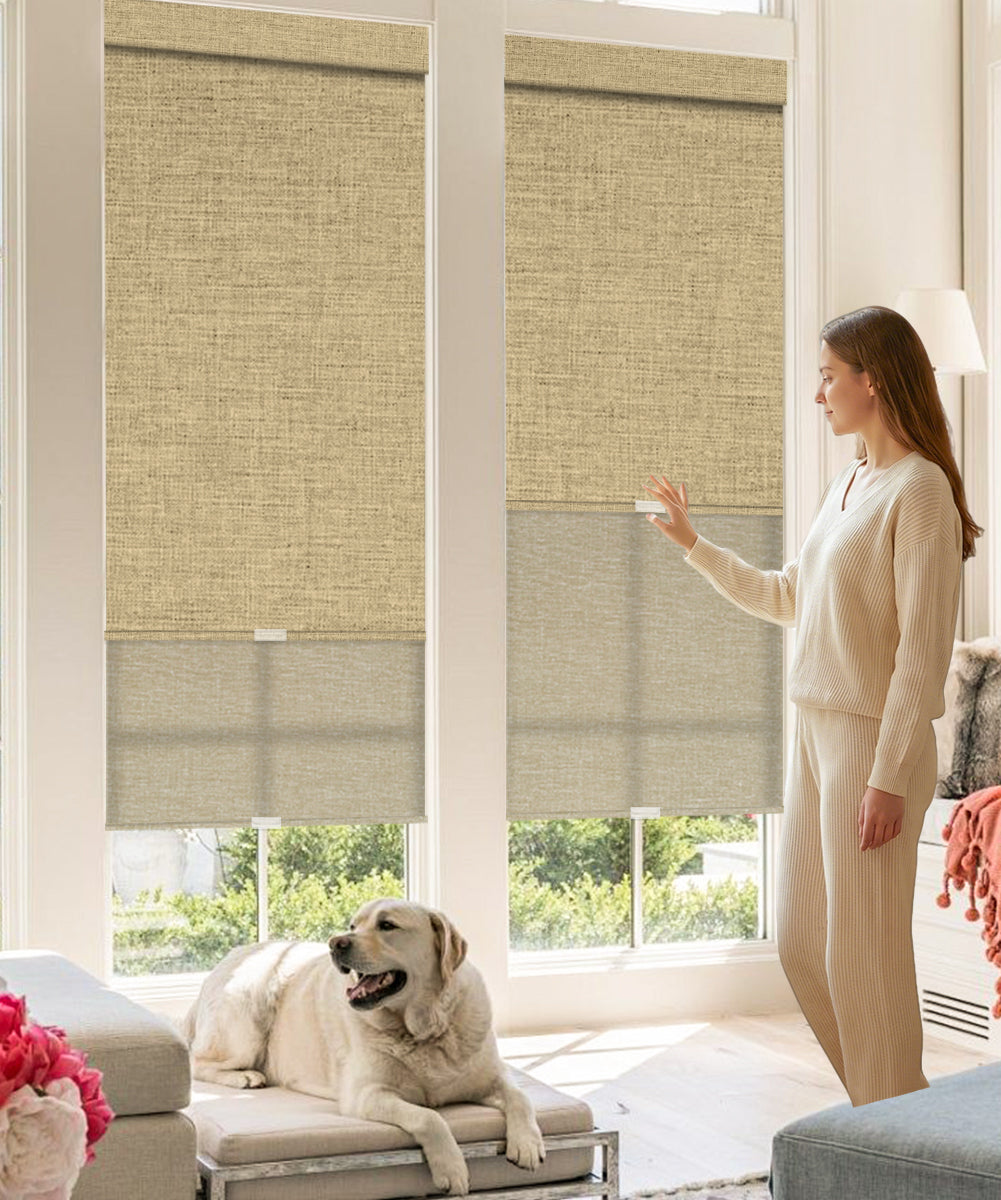 Manual Cordless Dual Roller Shades, Blackout & Light Filtering