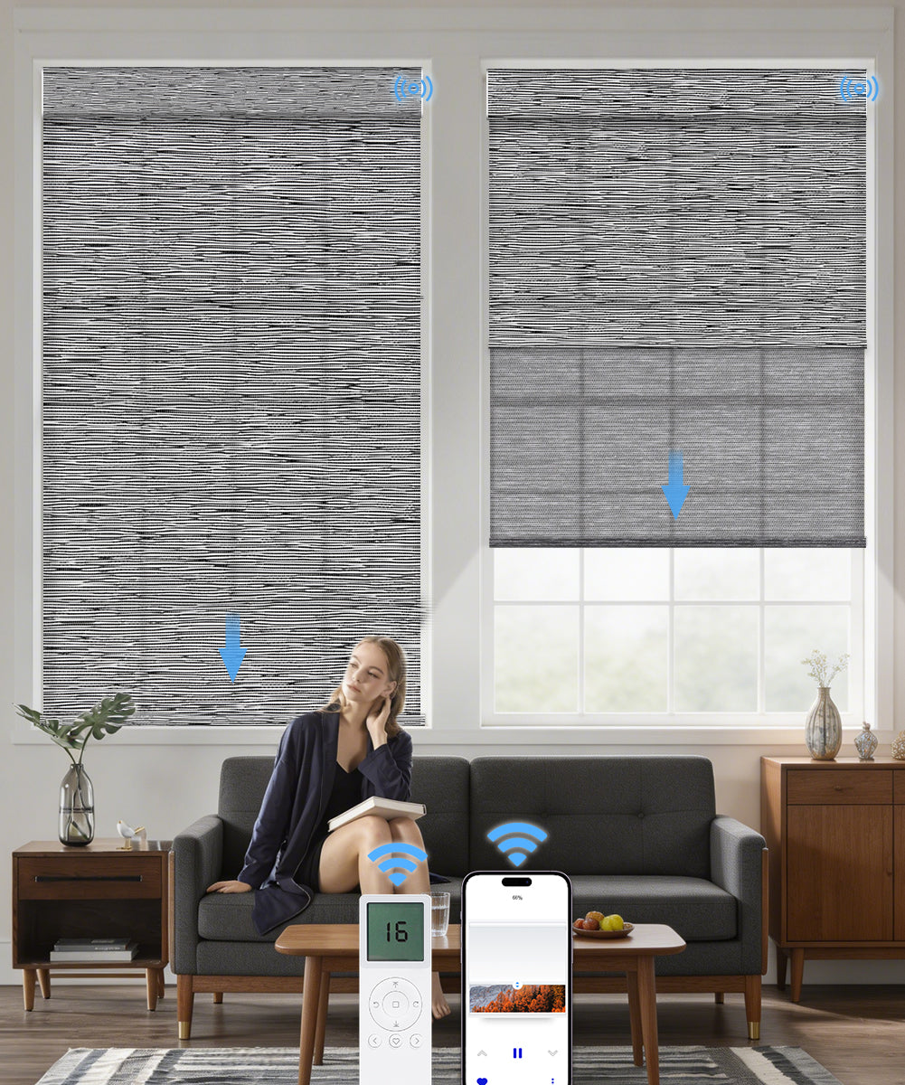 Motorized Dual Roller Shades, Light Filtering & Sheer