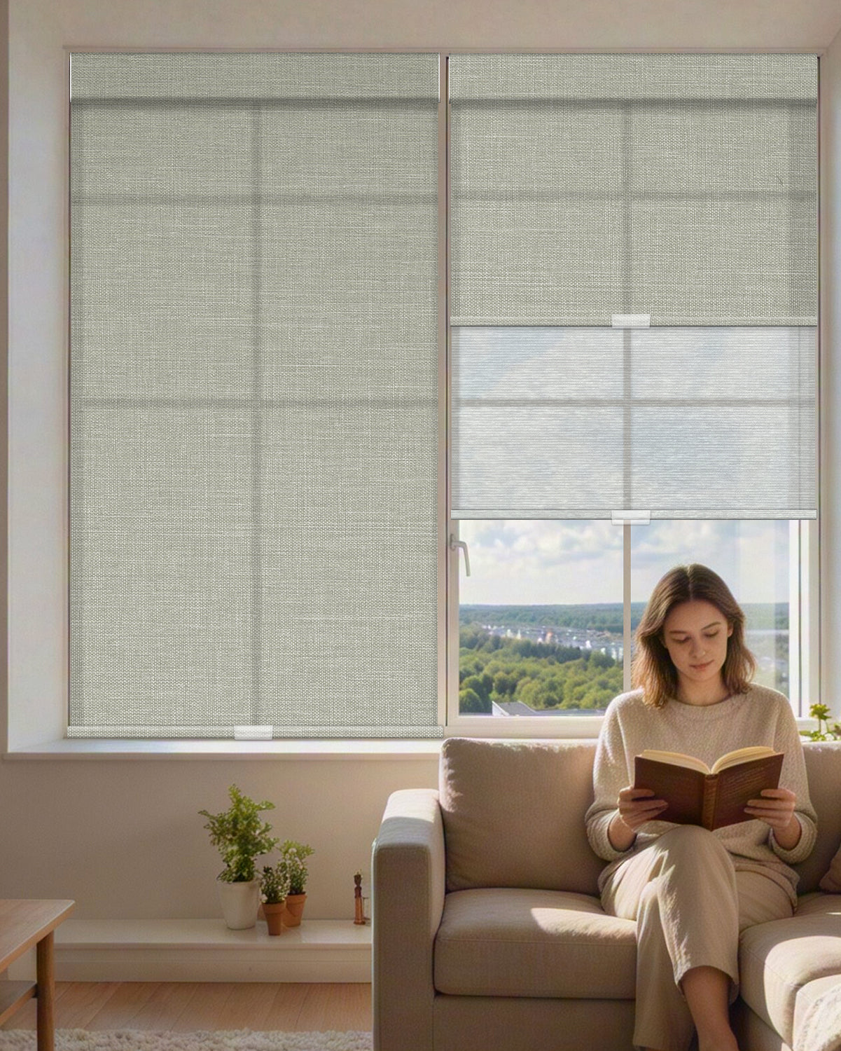Manual Cordless Dual Roller Shades, Light Filtering & Sheer