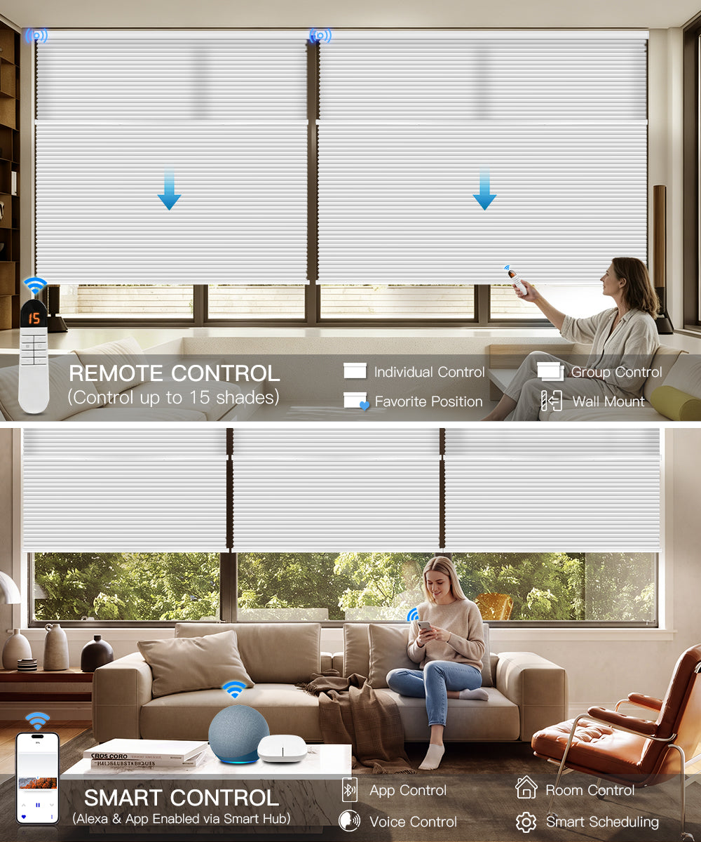 Motorized Day Night Cellular Shade (Light Filtering + Blackout)