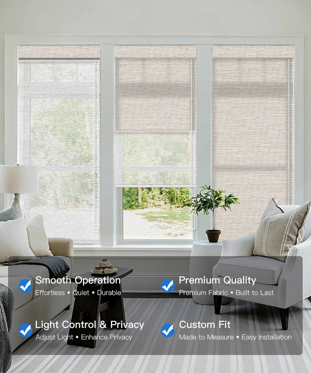 Manual Corded Dual Roller Shades, Light Filtering & Sheer