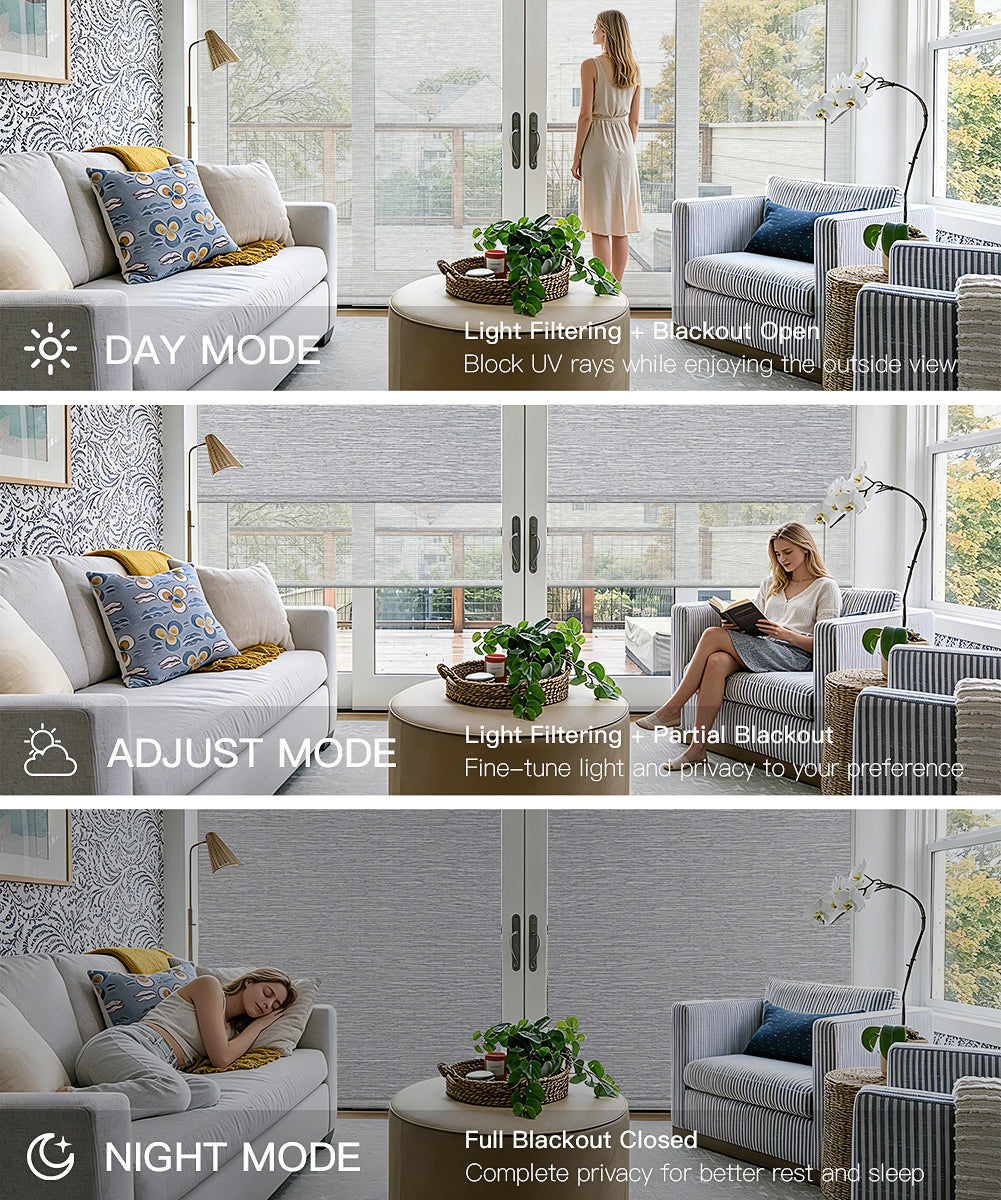 Motorized Dual Roller Shades, Blackout & Sheer, Custom Size