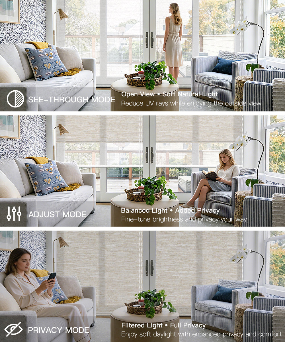 Manual Corded Dual Roller Shades, Light Filtering & Sheer