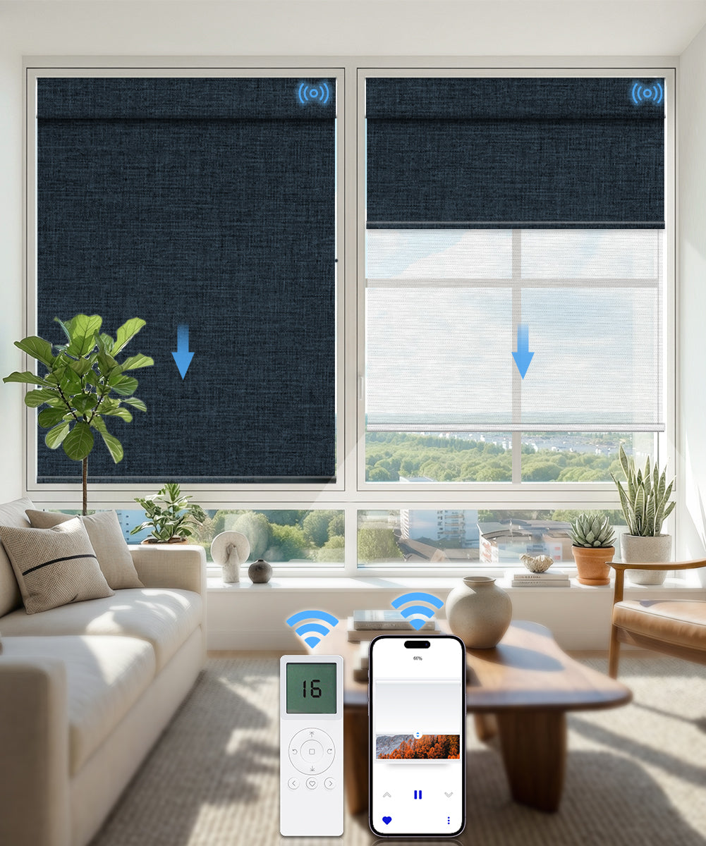 Motorized Dual Roller Shades, Blackout & Sheer, Custom Size