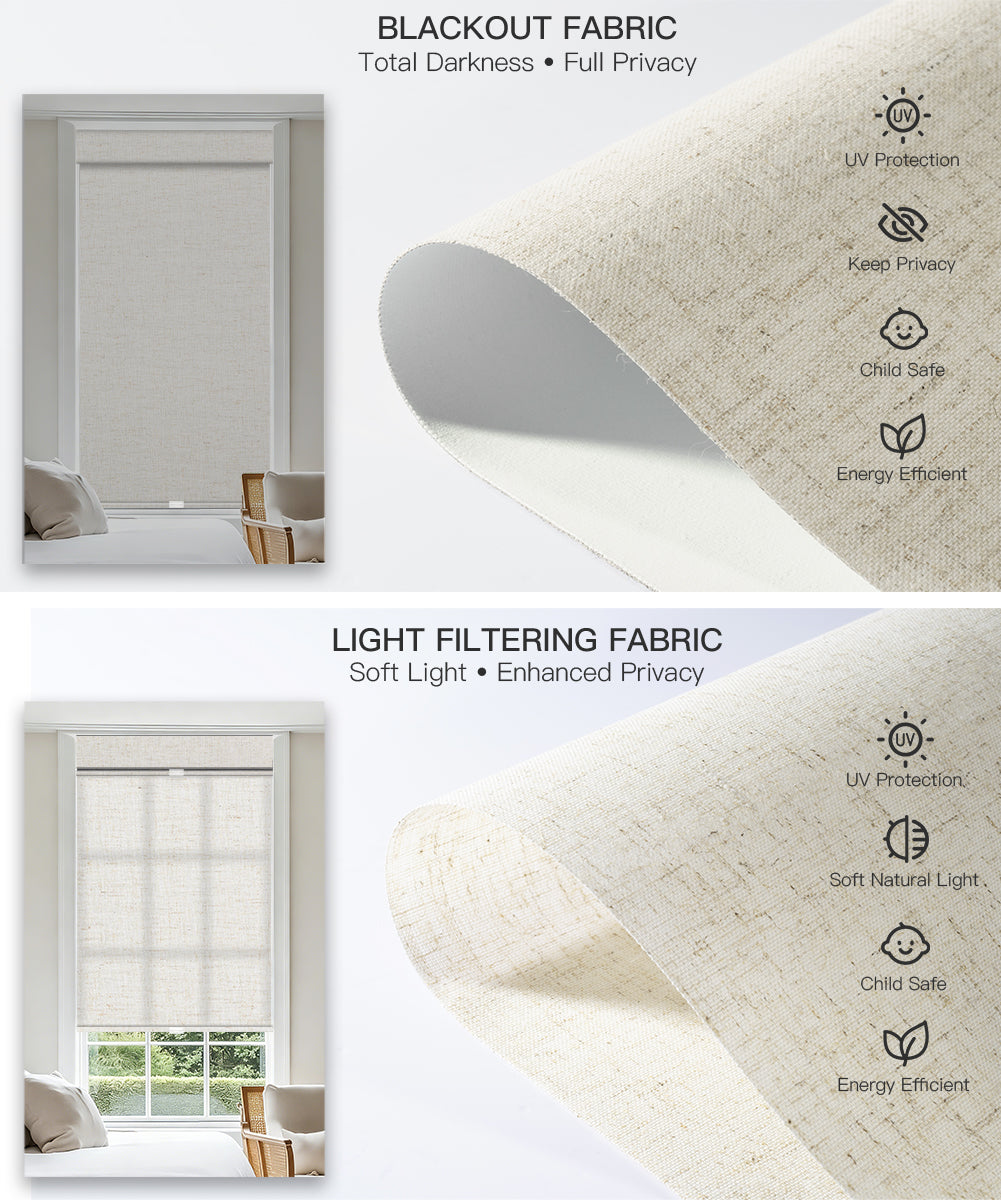 Manual Cordless Dual Roller Shades, Blackout & Light Filtering