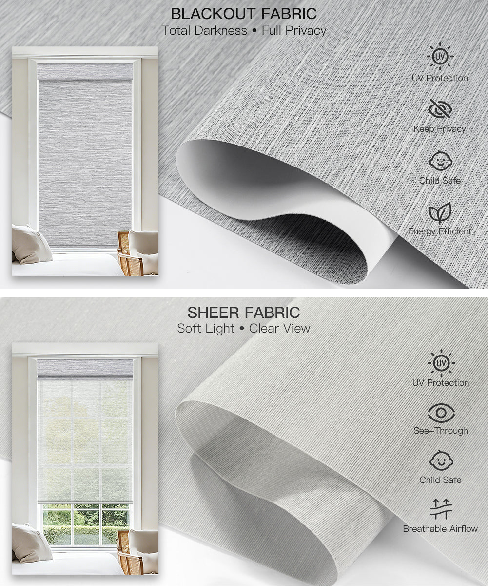 Motorized Dual Roller Shades, Blackout & Sheer, Custom Size