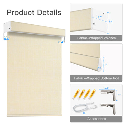 Motorized Light Filtering Roller Shade (Fabric Wrapped)