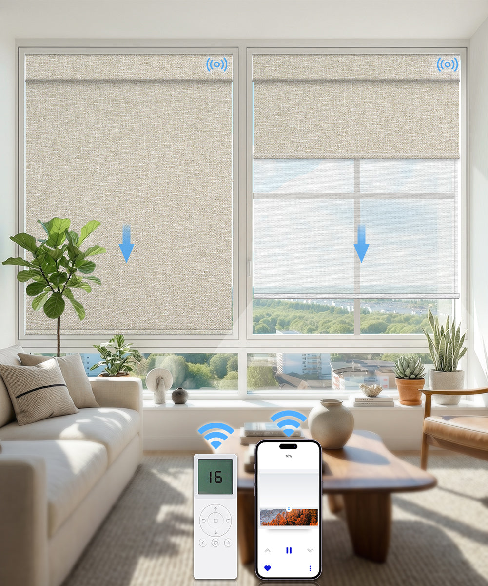 Motorized Dual Roller Shades, Blackout & Sheer, Custom Size