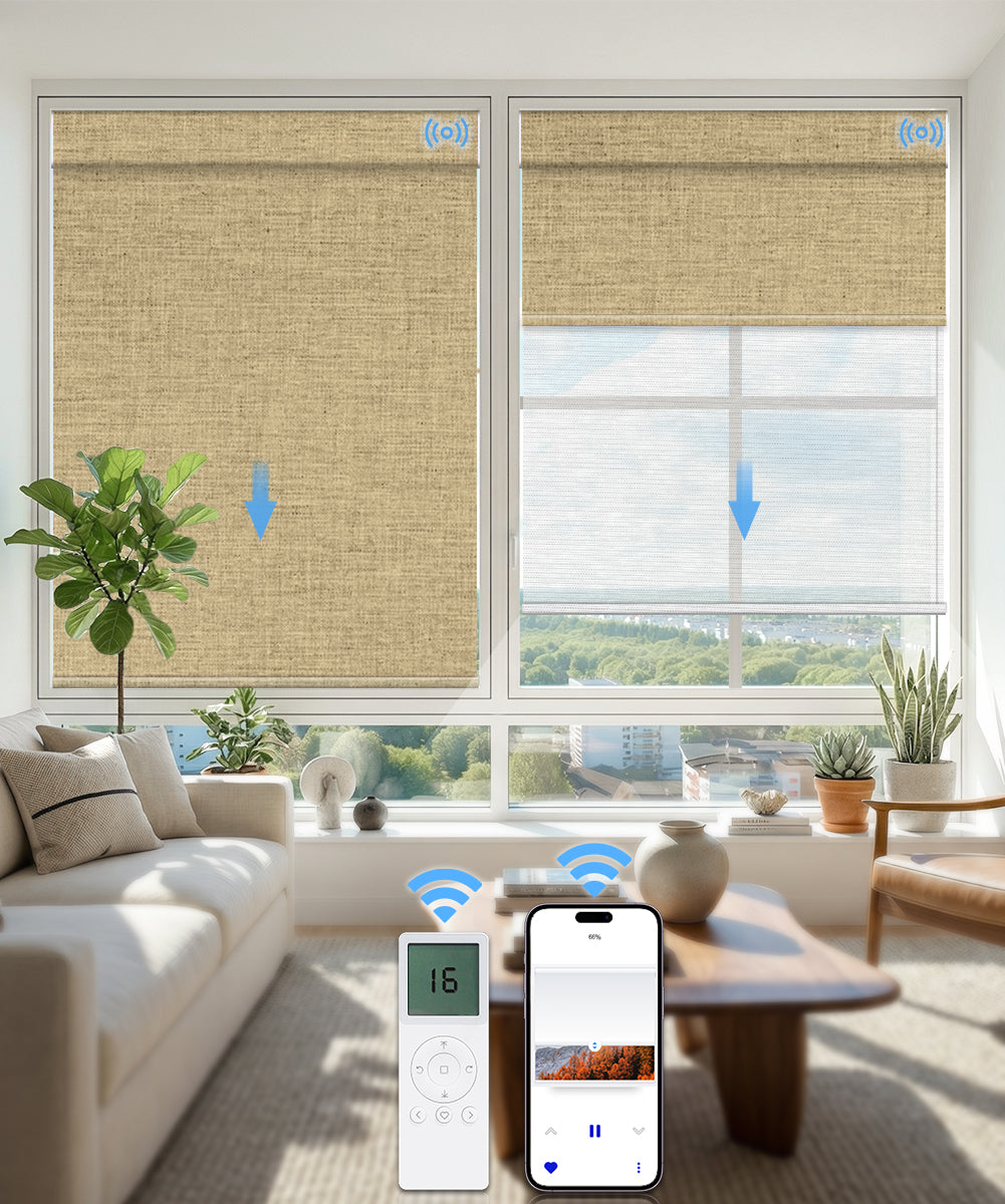 Motorized Dual Roller Shades, Blackout & Sheer, Custom Size
