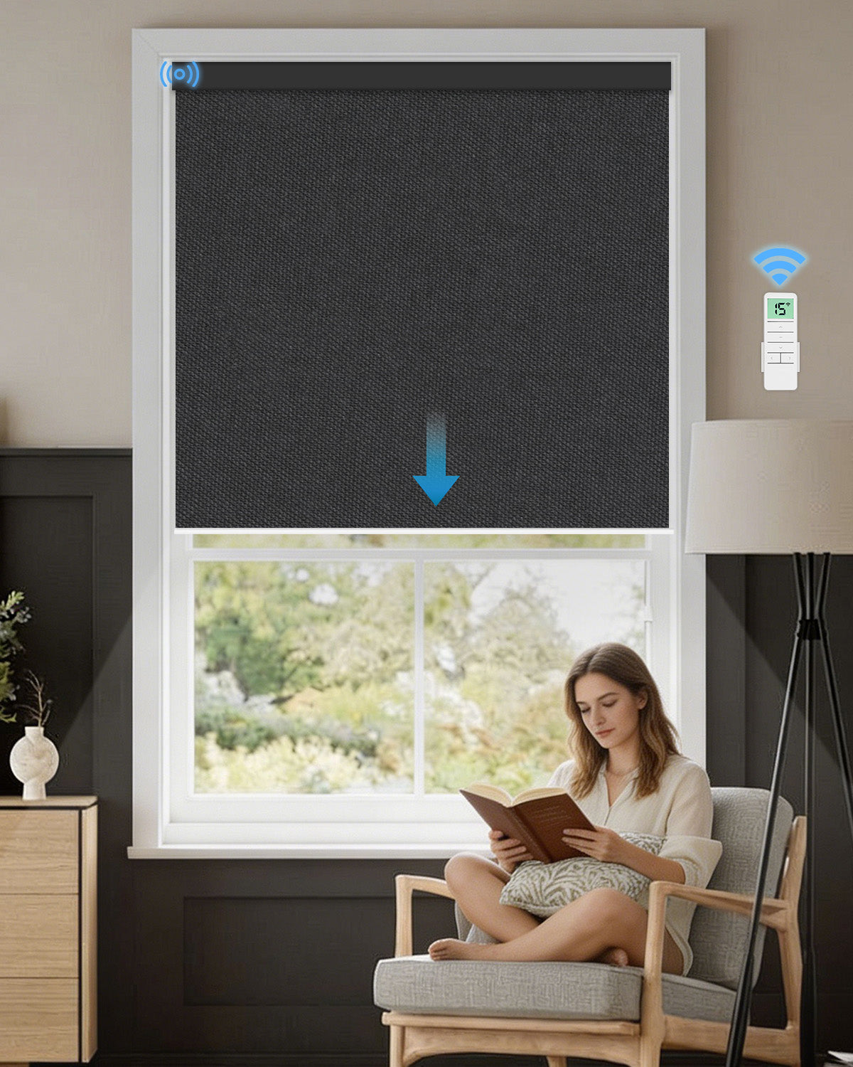 Smart Motorized Blackout Roller Shades - Room Darkening
