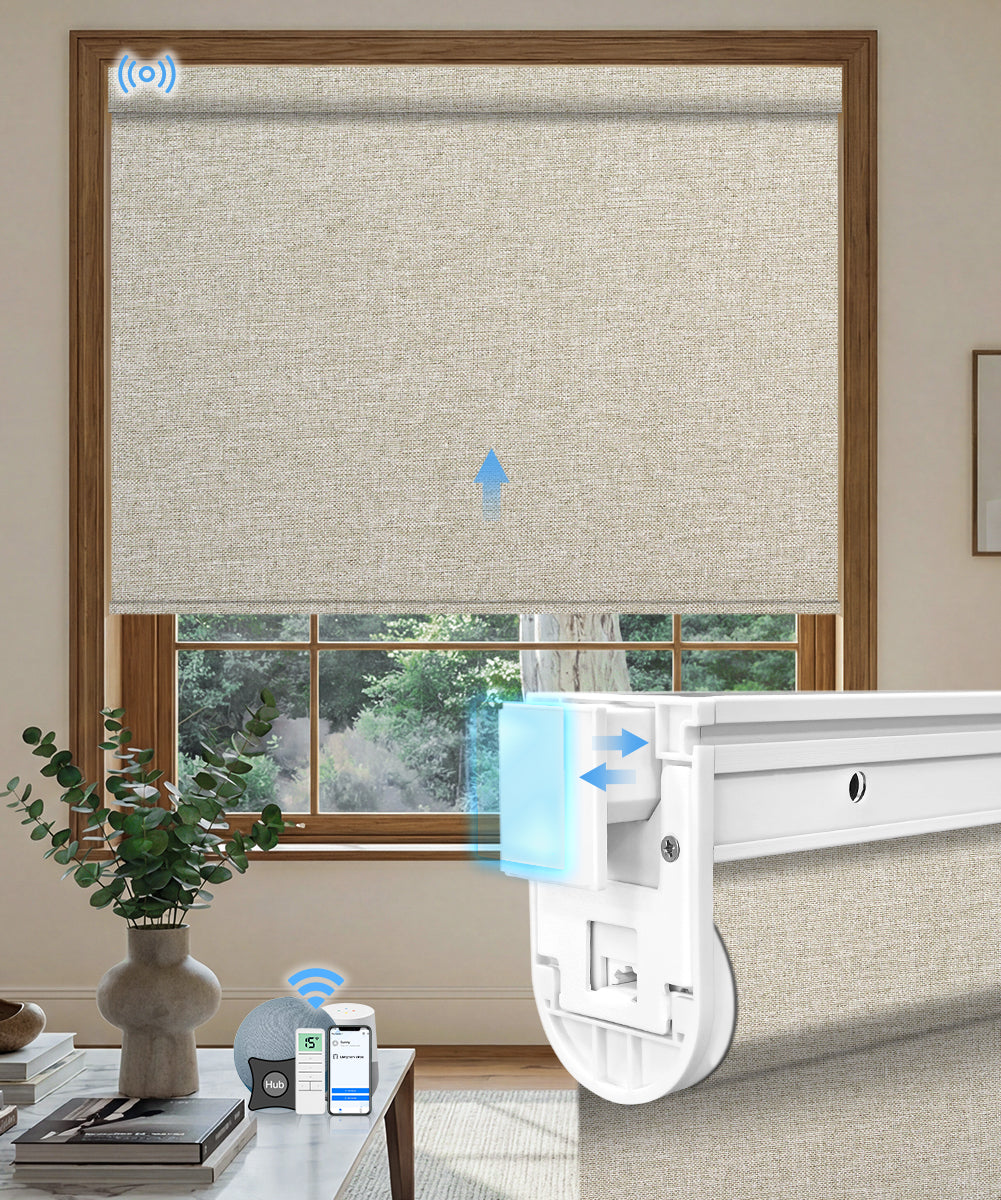 No-drill Motorized Blackout Roller Shade - Fabric Beige