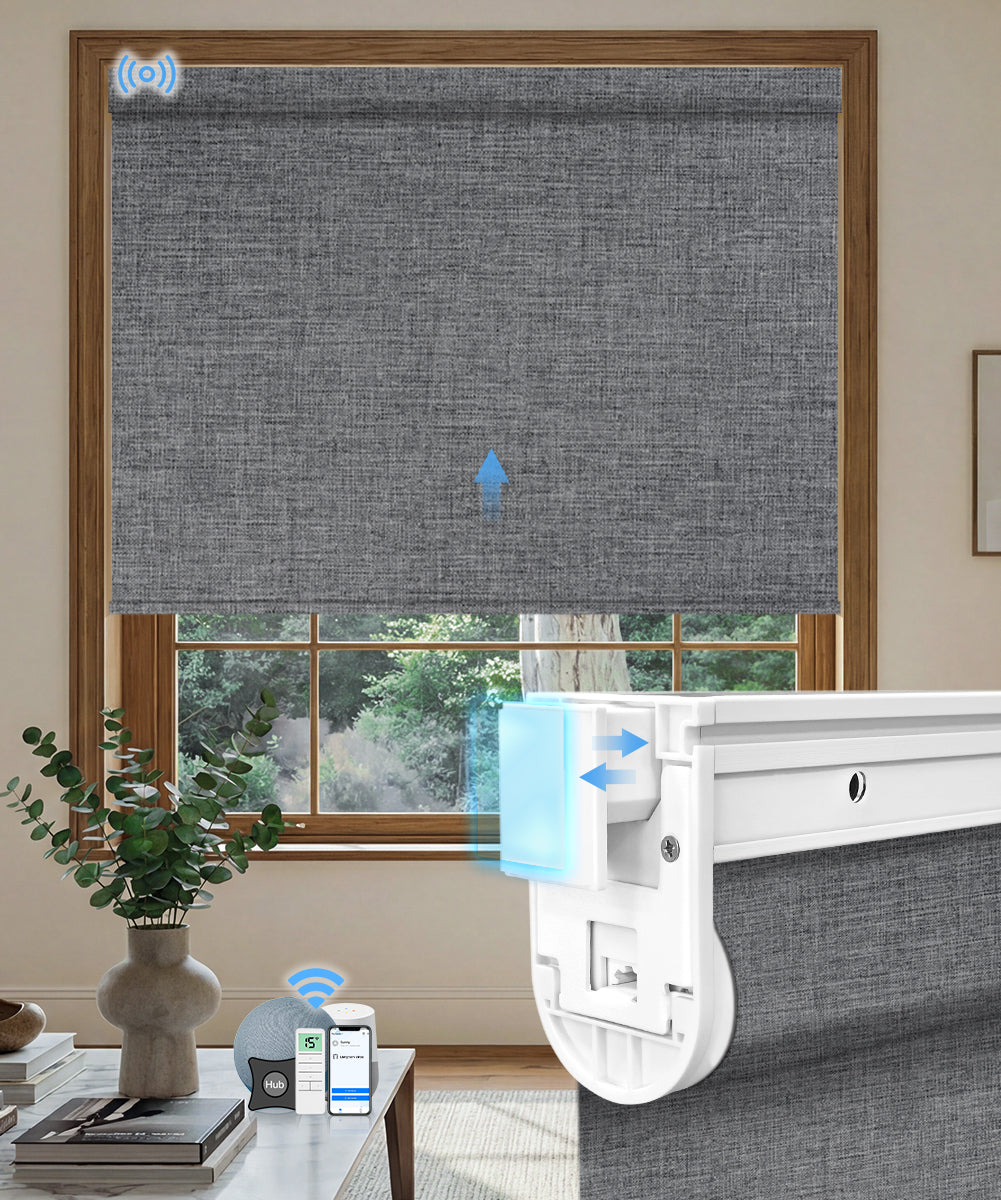 No-drill Motorized Blackout Roller Shade - Fabric Dark Grey
