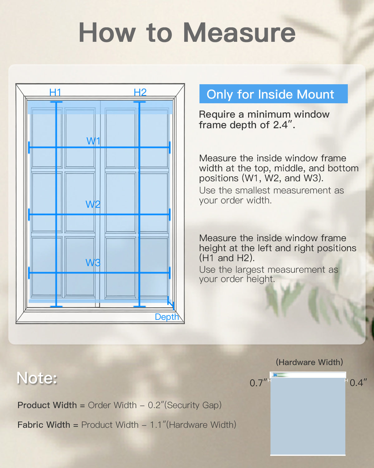 No-drill Motorized Blackout Roller Shade - Measurement