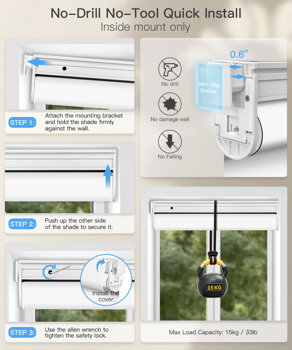 No-drill Motorized Blackout Roller Shade - Quick Install
