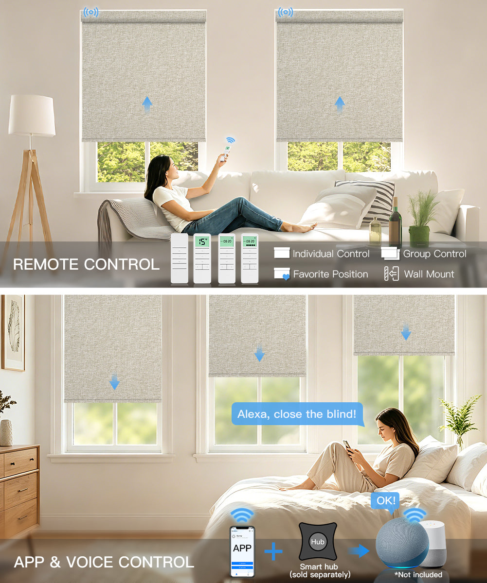 No-drill Motorized Blackout Roller Shade - Smart Control