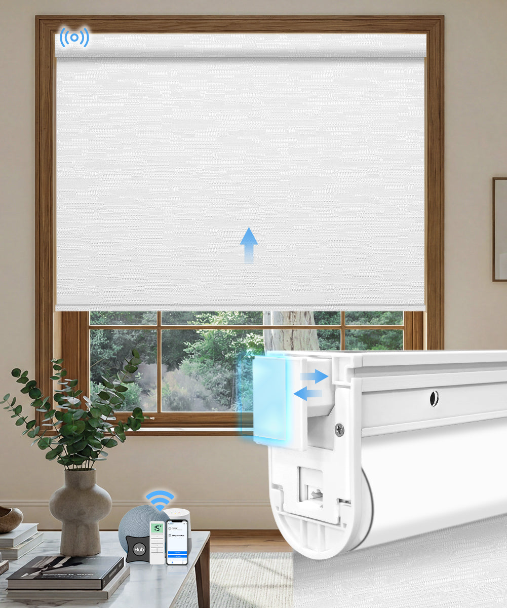 No-drill Motorized Blackout Roller Shade - Texture White