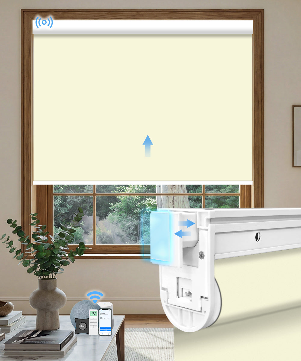 No-drill Motorized Blackout Roller Shade - Vinyl Beige
