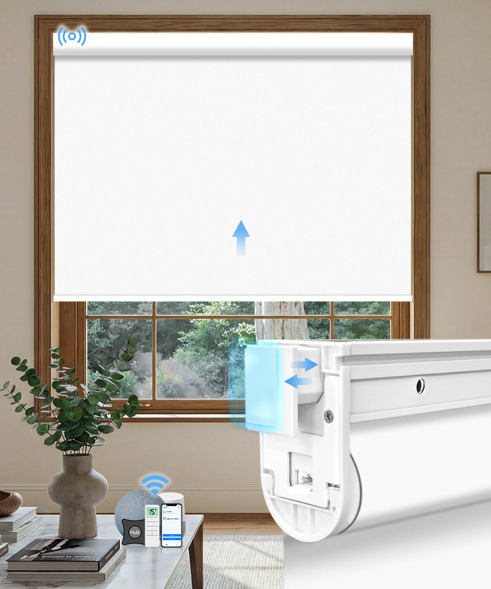 No-drill Motorized Blackout Roller Shade - Vinyl White