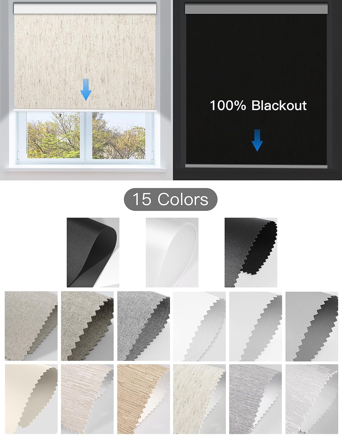 Blackout and Light Filtering Roller Shade Fabric Samples, 2 PCS - Tokblind official