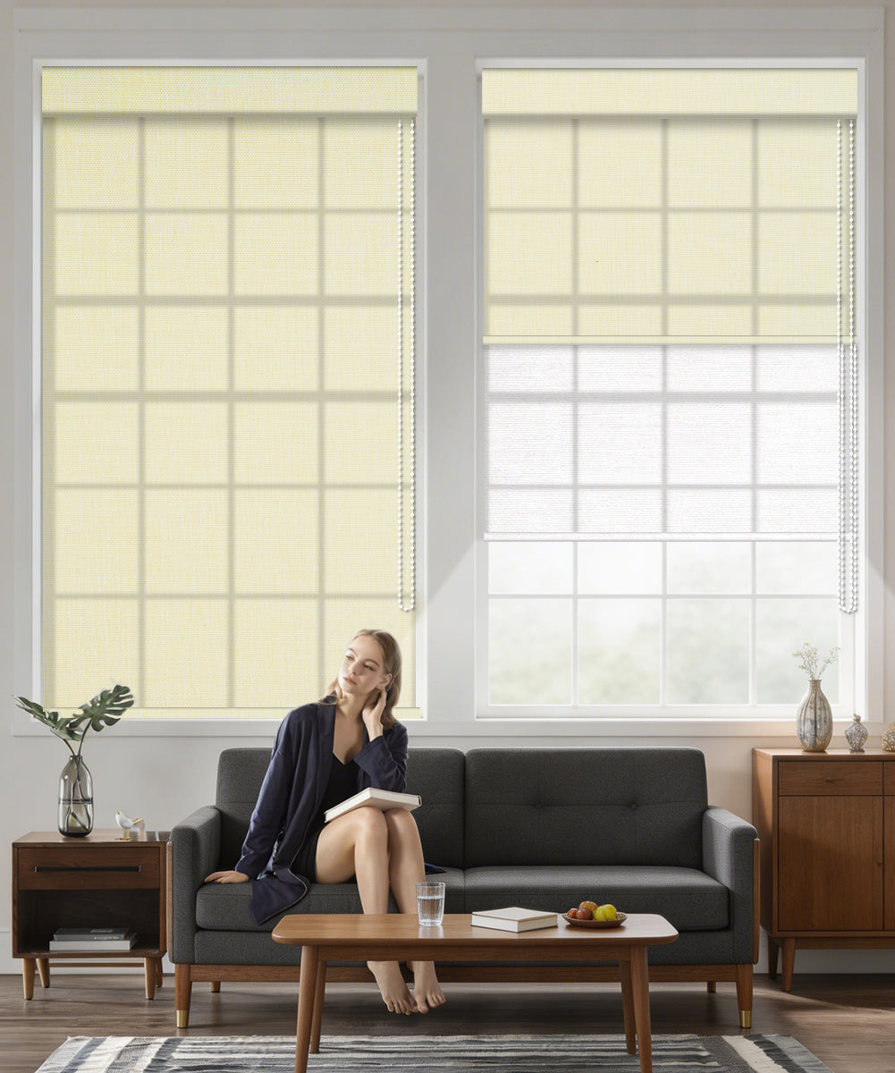 Manual Corded Dual Roller Shades, Light Filtering & Sheer
