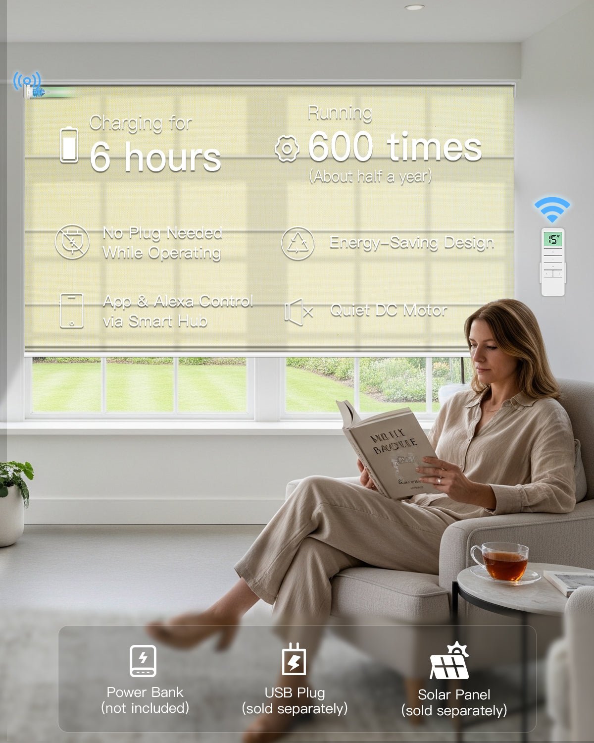 Motorized Roman Shades – Light Filtering, Customizable - Tokblind